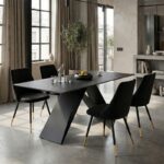 Τραπέζι Meja pakoworld sintered stone μαύρο μαρμάρου -μεταλλικά πόδια 180x90x76εκ