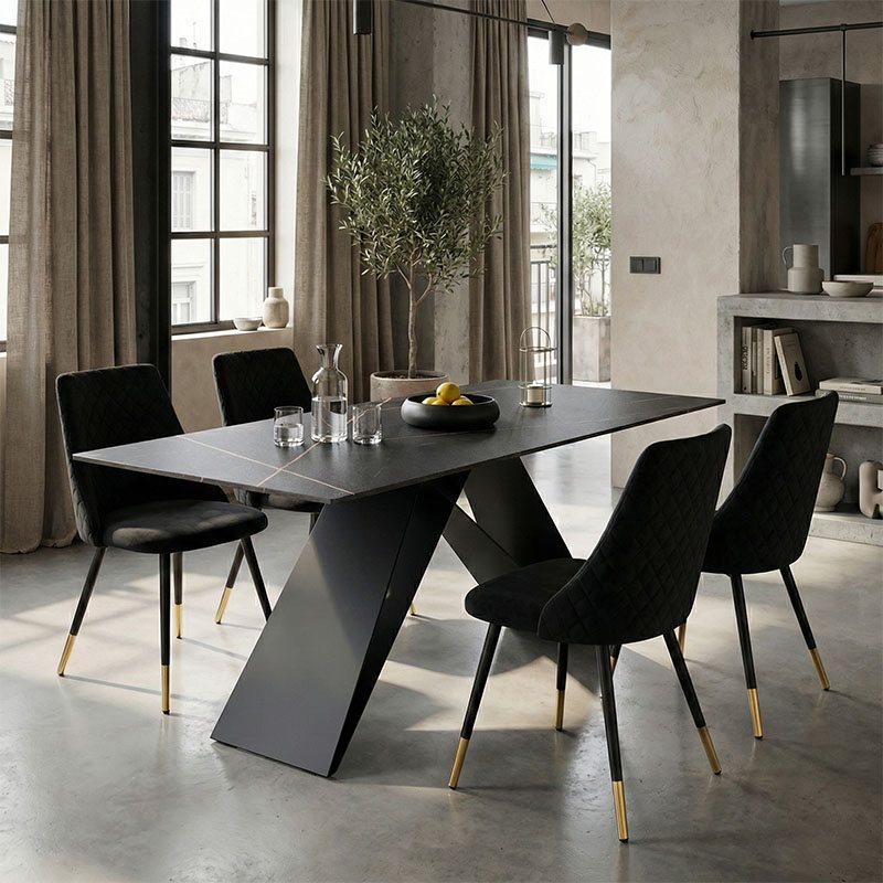 278-000042 Τραπέζι Meja pakoworld sintered stone μαύρο μαρμάρου -μεταλλικά πόδια 180x90x76εκ - Image 1