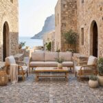 Σαλόνι εξωτερικού χώρου Malibu III pakoworld ξύλο ακακίας με σχοινί σε φυσική απόχρωση και μπεζ μαξι