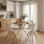 Τραπέζι Xuson pakoworld φυσικό mdf-πόδι λευκό μέταλλο Φ80x75εκ - Image 2
