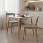 Τραπέζι Natali pakoworld MDF λευκό-πόδια σε φυσική απόχρωση 80x80x76εκ - Image 2
