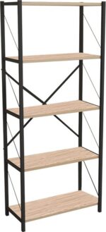 Βιβλιοθήκη Draizy pakoworld oak μελαμίνης-μαύρο μέταλλο 63x30x150εκ - Image 2