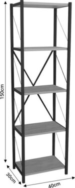 Βιβλιοθήκη Glase pakoworld oak μελαμίνης-μαύρο μέταλλο 40x30x150εκ - Image 4