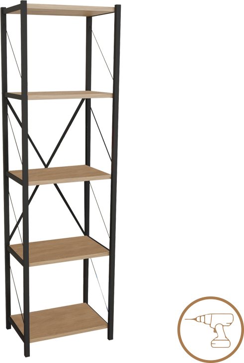 321-000008 Βιβλιοθήκη Glase pakoworld oak μελαμίνης-μαύρο μέταλλο 40x30x150εκ - Image 1