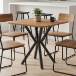 Τραπέζι Prestone pakoworld oak μελαμίνης-μαύρο μέταλλο 70x70x75εκ - Image 2