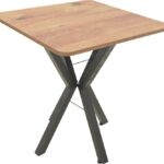 Τραπέζι Prestone pakoworld oak μελαμίνης-μαύρο μέταλλο 70x70x75εκ