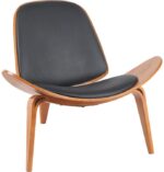 Πολυθρόνα Vilma pakoworld PU μαύρο- plywood καρυδί 90x76.5x74.5εκ