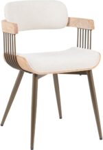 Πολυθρόνα Cameo pakoworld μέταλλο μπρονζέ-white-wash ξύλο-μπέζ ύφασμα 53x49.5x75.5εκ