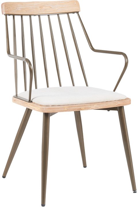 332-000031 Πολυθρόνα Posse pakoworld μέταλλο μπρονζέ-white wash ξύλο-μπεζ ύφασμα 52x59x83εκ - Image 1