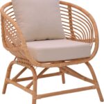 Πολυθρόνα Caxen pakoworld φυσικό rattan-λευκό μαξιλάρι 72x63x75εκ