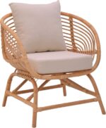 Πολυθρόνα Caxen pakoworld φυσικό rattan-λευκό μαξιλάρι 72x63x75εκ