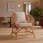 Πολυθρόνα Caxen pakoworld φυσικό rattan-λευκό μαξιλάρι 72x63x75εκ - Image 3