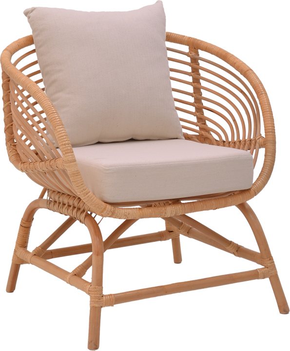 335-000011 Πολυθρόνα Caxen pakoworld φυσικό rattan-λευκό μαξιλάρι 72x63x75εκ - Image 1