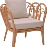 Πολυθρόνα Tania pakoworld φυσικό rattan-λευκό μαξιλάρι 76x76x76εκ