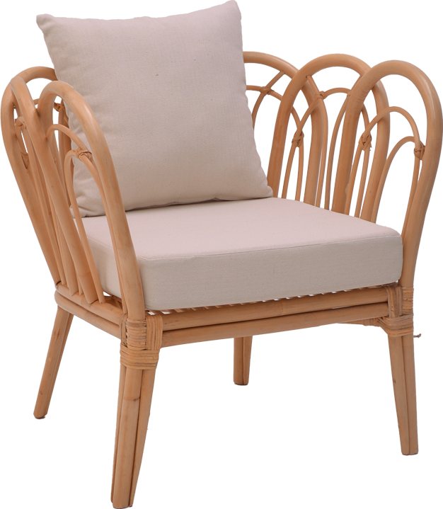 335-000012 Πολυθρόνα Tania pakoworld φυσικό rattan-λευκό μαξιλάρι 76x76x76εκ - Image 1