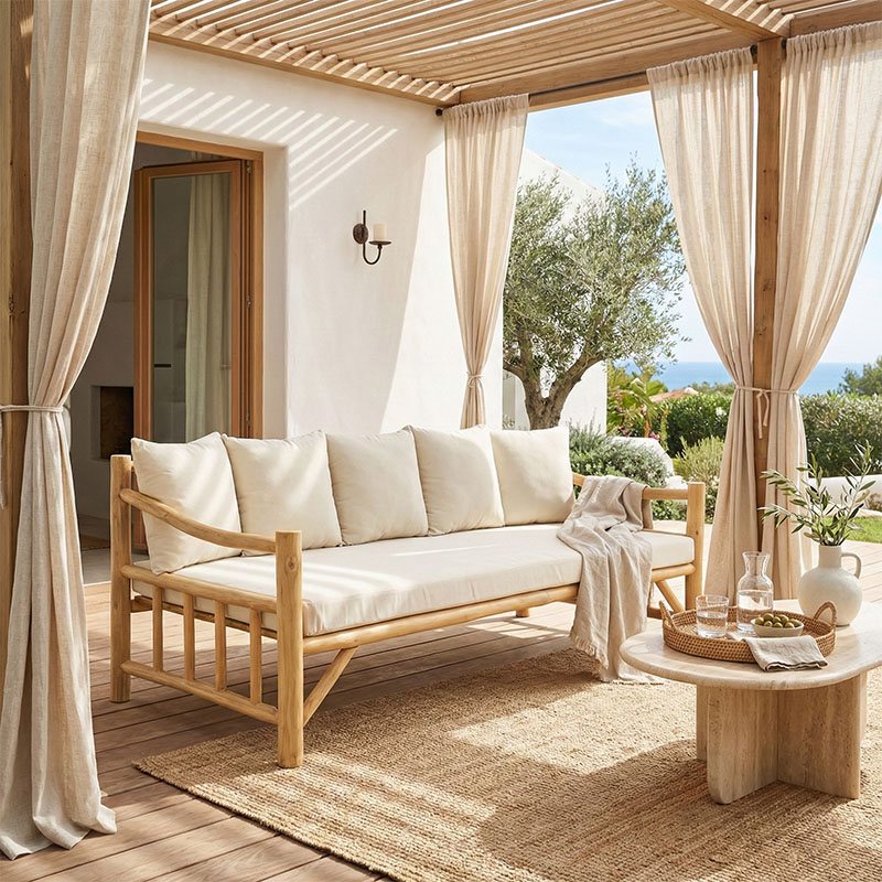 335-000021 Καναπές Roziana pakoworld φυσικό teak ξύλο 210x100x80εκ - Image 1