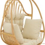 Κρεμαστή κούνια Jorg pakoworld φυσικό rattan-κρεμ μαξιλάρι 80x59x105εκ