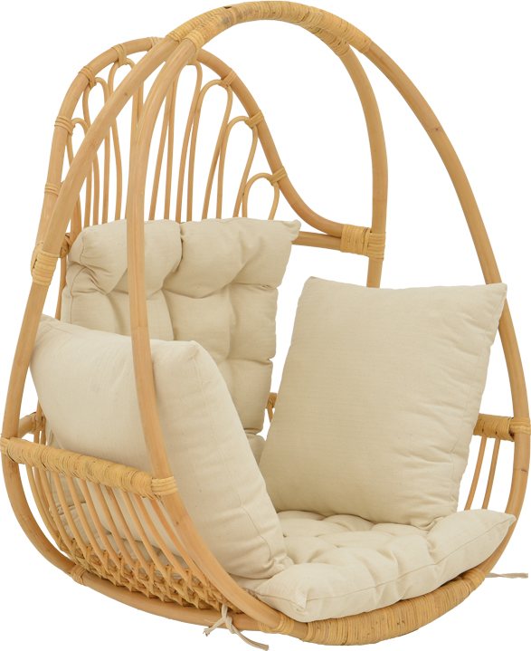 335-000022 Κρεμαστή κούνια Jorg pakoworld φυσικό rattan-κρεμ μαξιλάρι 80x59x105εκ - Image 1