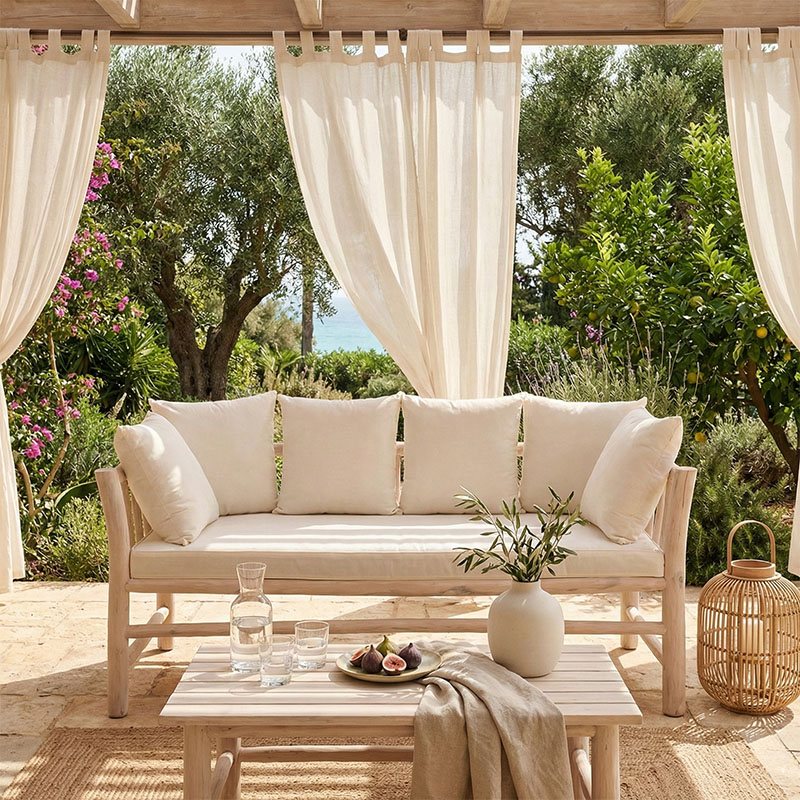 336-000025 Καναπές διθέσιος Dranjere pakoworld teak ξύλο σε φυσική απόχρωση με μπεζ ύφασμα 167x80x71εκ - Image 1