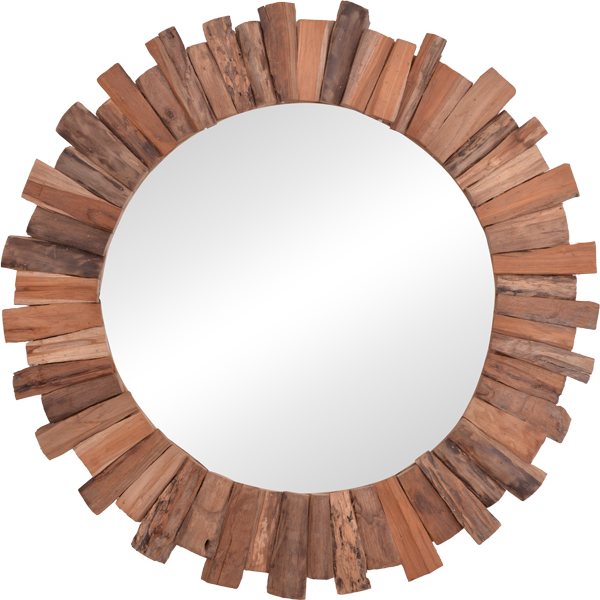 338-000008 Καθρέπτης Rounder pakoworld teak ξύλο σε φυσική απόχρωση Φ80x4εκ - Image 1