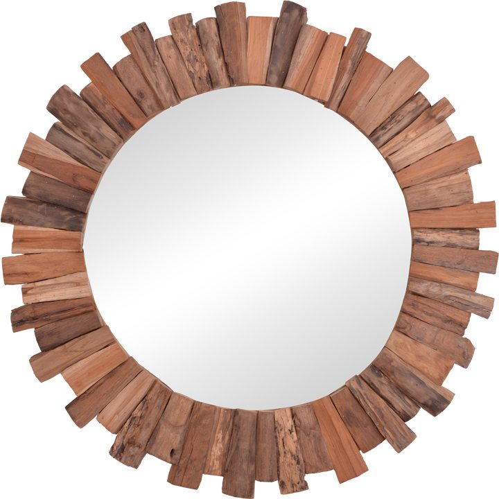 338-000009 Καθρέπτης Rounder pakoworld teak ξύλο σε φυσική απόχρωση Φ100x5εκ - Image 1