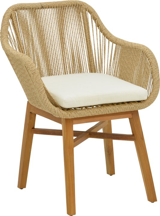 343-000011 Πολυθρόνα Kalie pakoworld teak ξύλο και pe σχοινί σε φυσική-μπεζ απόχρωση με μαξιλάρι 60x61x80εκ - Image 1