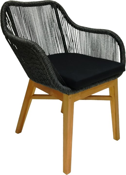 343-000012 Πολυθρόνα Kalie pakoworld teak ξύλο και συνθετικό σχοινί σε φυσική-μαύρη απόχρωση με μαξιλάρι 60x61x - Image 1