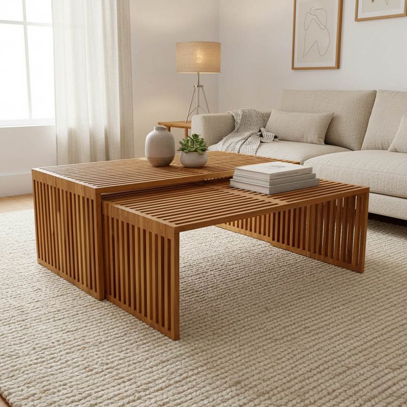 343-000027 Τραπέζι Tinnie pakoworld σετ 2τεμ teak ξύλο σε φυσική απόχρωση - Image 1