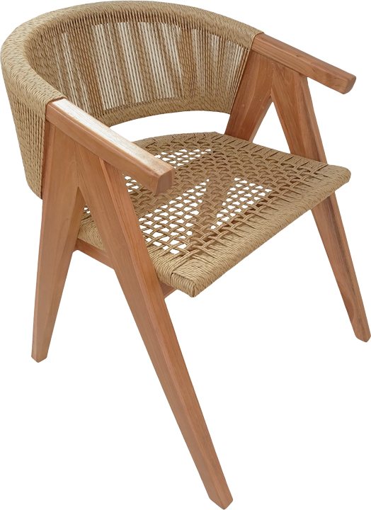 343-000029 Πολυθρόνα Wolly pakoworld teak ξύλο και pe σχοινί σε φυσική απόχρωση 60x60x76εκ - Image 1