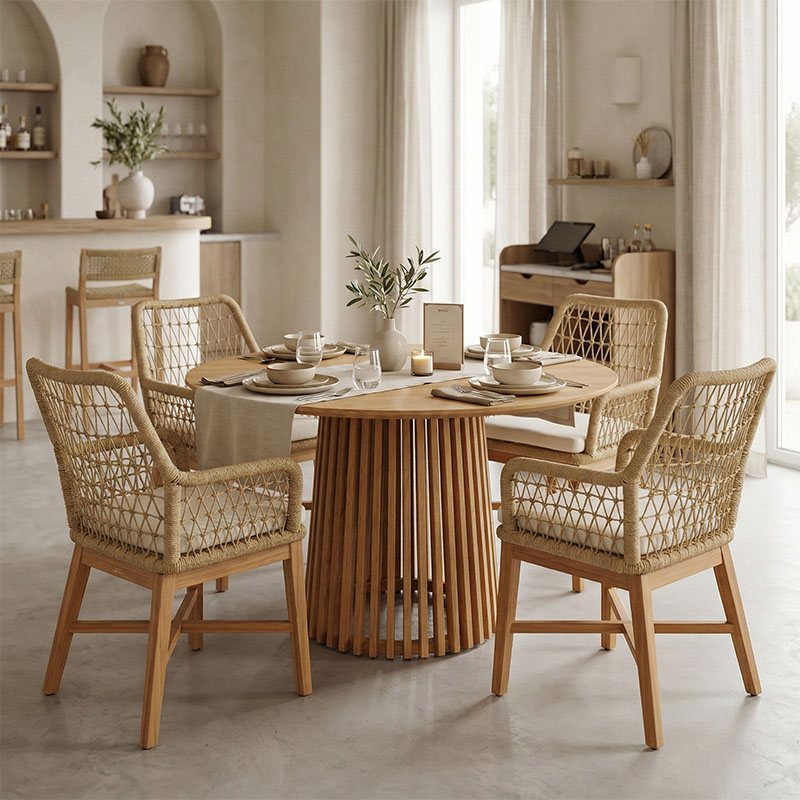 343-000048 Τραπεζαρία Elaiza-Kenda I pakoworld σετ 5τεμ teak ξύλο σε φυσική-μπεζ απόχρωση Φ120x75εκ - Image 1