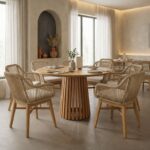 Τραπεζαρία Kalie-Kenda Ι pakoworld σετ 7τεμ σε φυσική-μπεζ απόχρωση Φ80x75εκ