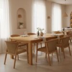 Τραπεζαρία Granny-Wooly pakoworld σετ 7τεμ σε φυσική-μπεζ απόχρωση 220x90x75εκ