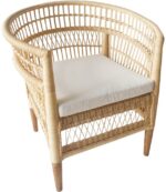 Πολυθρόνα Necorian paakoworld teak ξύλο με pe rattan σε φυσική απόχρωση και λευκό μαξιλάρι 80x70x87ε