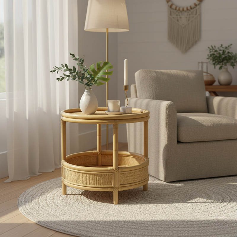 343-000093 Βοηθητικό τραπέζι Moody pakoworld pe rattan σε φυσική απόχρωση Φ55x51εκ - Image 1