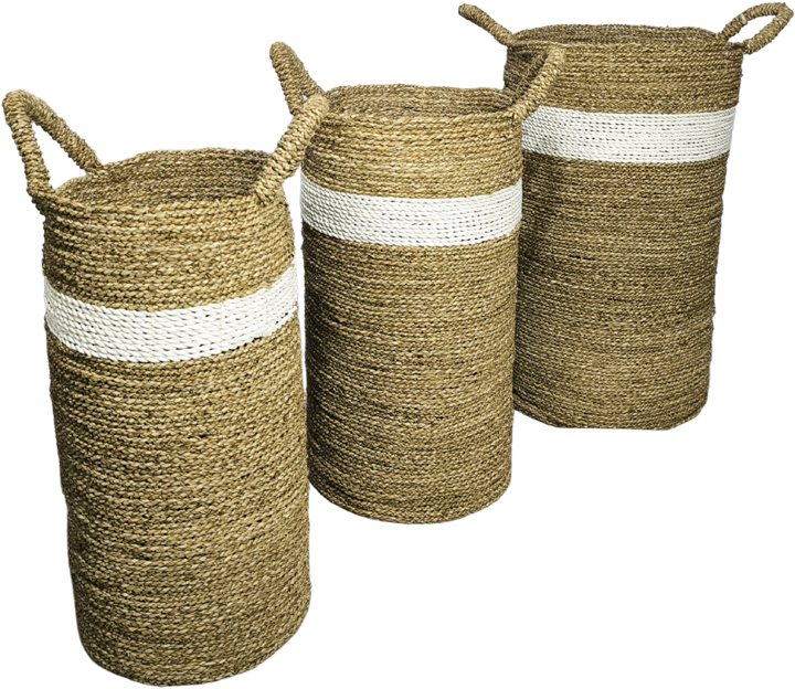343-000106 Διακοσμητικό καλάθι Fesia Inart σετ 3τεμ seagrass σε φυσική-λευκή απόχρωση - Image 1