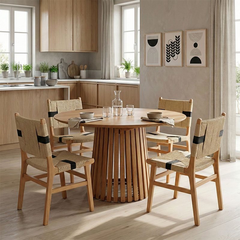 343-000116 Τραπέζι Kenda I pakoworld mindi ξύλο σε φυσική απόχρωση Φ120x75εκ - Image 1