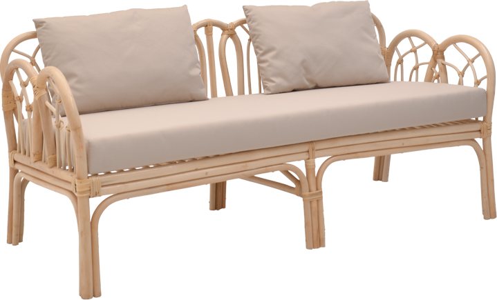 344-000005 Καναπές διθέσιος Ytrone pakoworld rattan σε φυσική απόχρωση με μπεζ μαξιλάρι 166x61.5x71εκ - Image 1