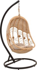 Κούνια Labreone pakoworld rattan φυσική απόχρωση -μαύρο μέταλλο-μπεζ μαξιλάρι 82x82x200εκ