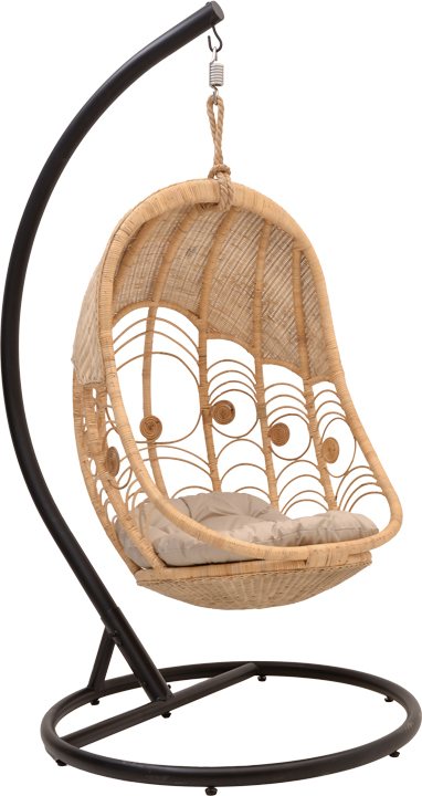 344-000007 Κούνια Labreone pakoworld rattan φυσική απόχρωση -μαύρο μέταλλο-μπεζ μαξιλάρι 82x82x200εκ - Image 1