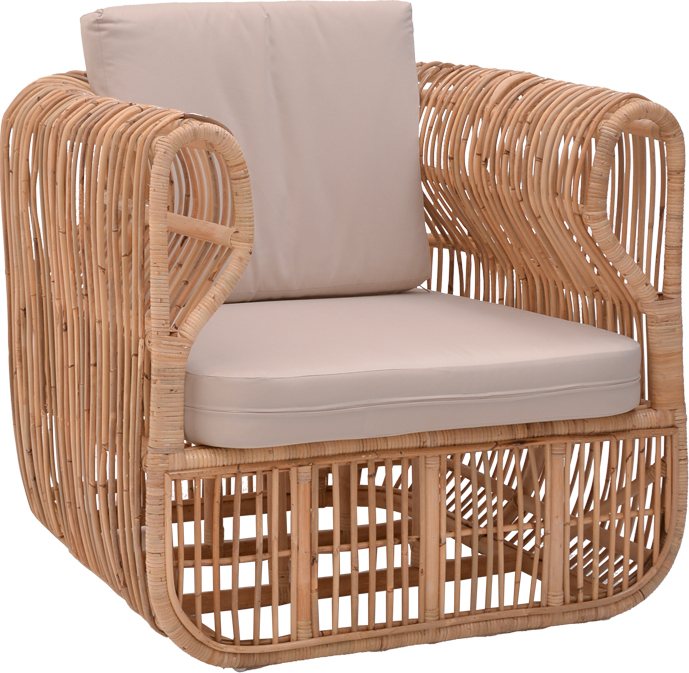 344-000008 Πολυθρόνα Fajole pakoworld rattan σε φυσική απόχρωση με μπεζ μαξιλάρι 83x92x82εκ - Image 1