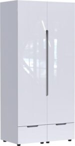 Ντουλάπα δίφυλλη Afina pakoworld mdf σε λευκή glossy απόχρωση 100x57x213εκ