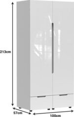 Ντουλάπα δίφυλλη Afina pakoworld mdf σε λευκή glossy απόχρωση 100x57x213εκ - Image 4