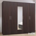 Ντουλάπα πεντάφυλλη με καθρέφτη Luna pakoworld σε wenge απόχρωση 220x52x200εκ - Image 2