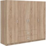 Ντουλάπα τετράφυλλη Royal pakoworld με συρτάρια sonoma 200x58x177εκ