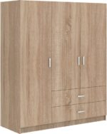 Ντουλάπα τρίφυλλη Royal pakoworld με συρτάρια sonoma 150x58x177εκ