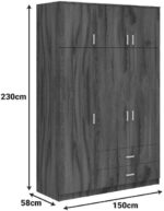 Ντουλάπα τρίφυλλη με συρτάρια Royal pakoworld καρυδι-oak 150x58x230εκ - Image 6