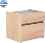 Κομοδίνο Comcie pakoworld σε φυσικό με γκρι απόχρωση 50x42x45.5εκ