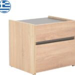 Κομοδίνο Comcie pakoworld σε φυσικό με γκρι απόχρωση 50x42x45.5εκ