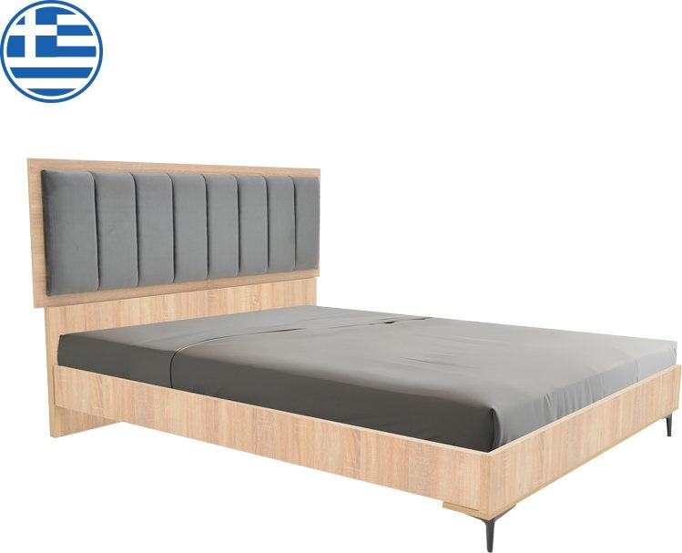362-000005 Κρεβάτι διπλό Monacol pakoworld σε φυσική με ανθρακί απόχρωση 160x200εκ - Image 1
