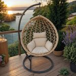 Κούνια φωλιά με βάση Lyere pakoworld μέταλλο καφέ-pe rattan σε μπεζ απόχρωση 120x108x195εκ - Image 2